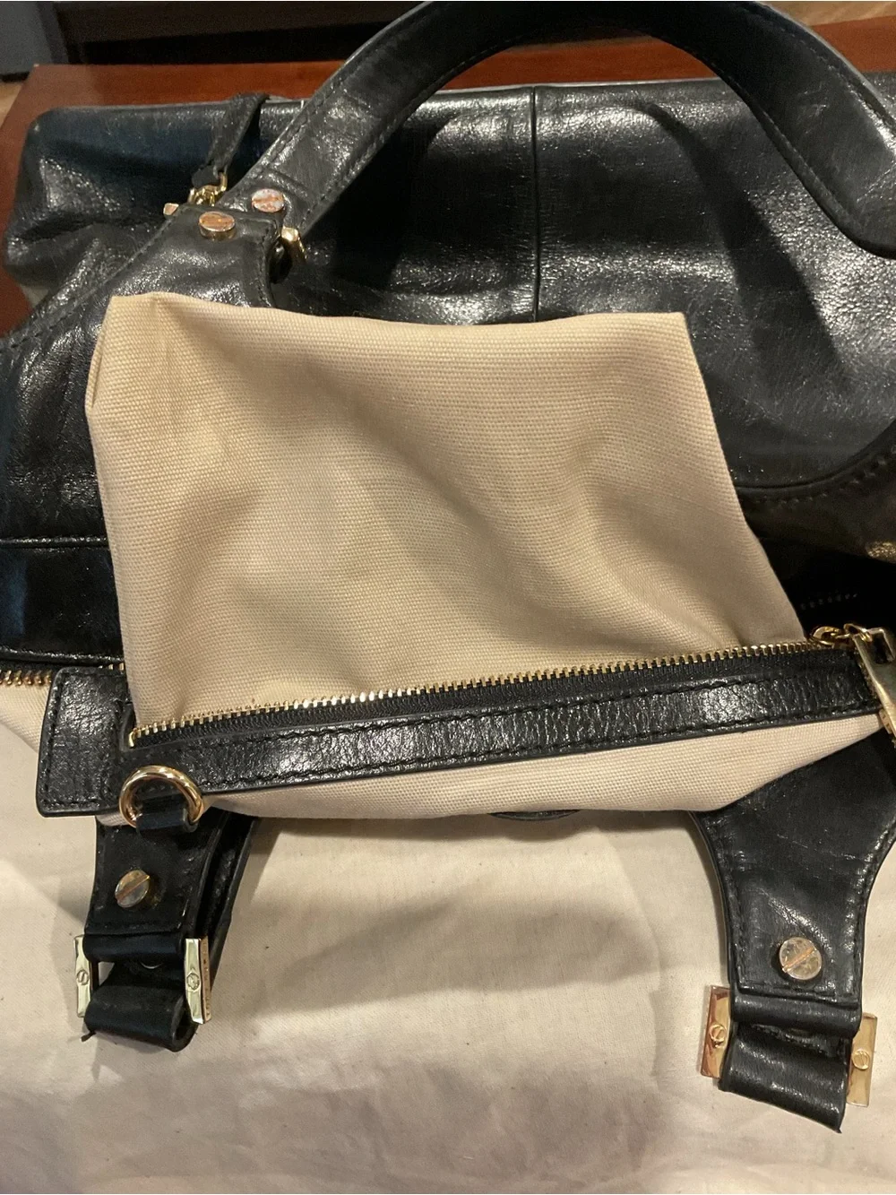 Tory Burch Black Leather Logo Tote